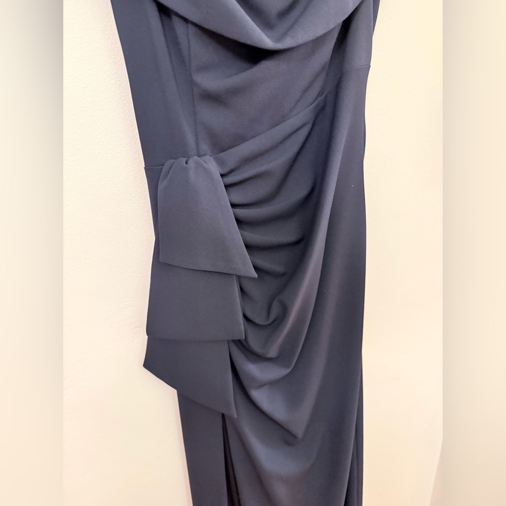 Xscape Navy Blue Off-the-shoulder Slit Dress 16 - Picture 6 of 14